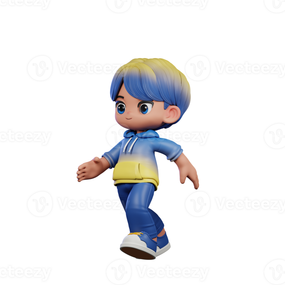 3d Cartoon Character with a Blue Shirt and Yellow Pants Running Pose png