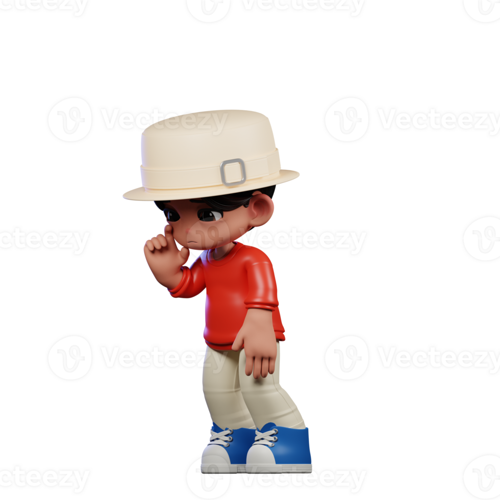 3d Cartoon Character with a Hat and Red Shirt Standing Sad Pose png