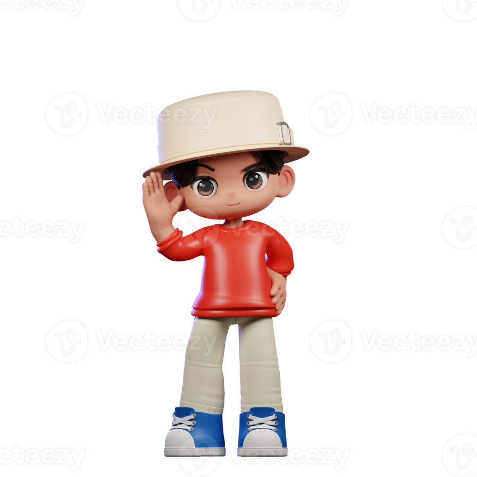 3d Cartoon Character with a Hat and Red Shirt Greeting Pose png