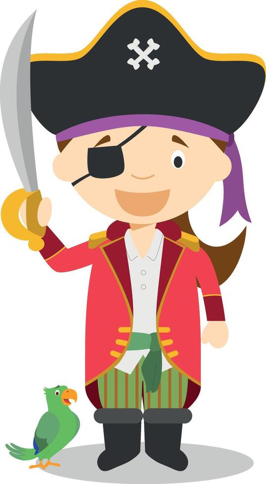 Cute cartoon illustration of a pirate. Women Professions Series vector