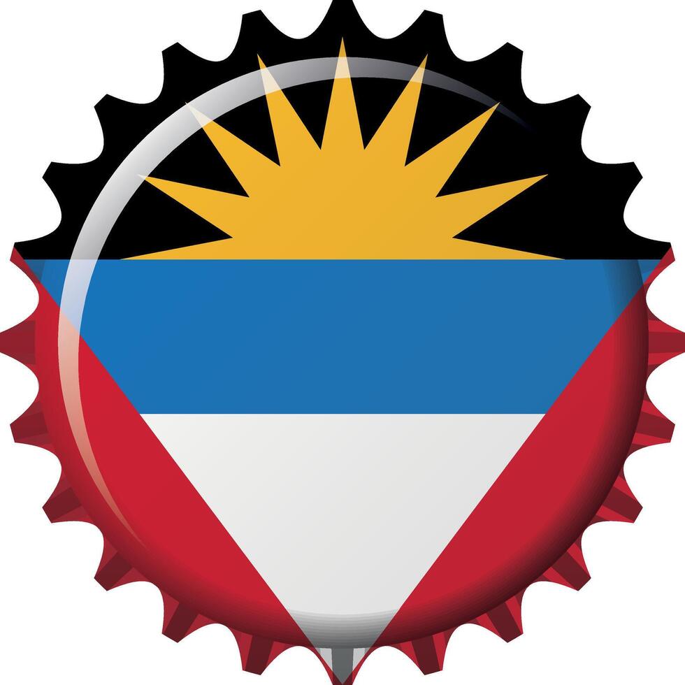 National flag of Antigua and Barbuda on a bottle cap. Illustration vector