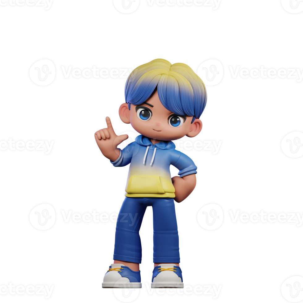 3d Cartoon Character with a Blue Shirt and Yellow Pants Standing Pose png