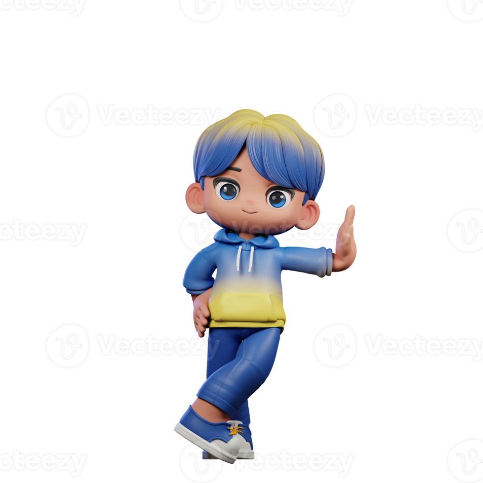 3d Cartoon Character with a Blue Shirt and Yellow Pants Acting Cool Pose png