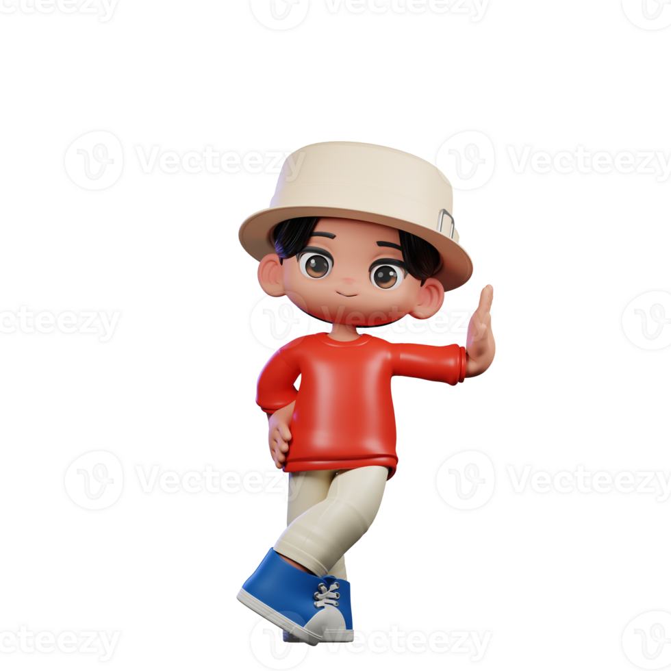 3d Cartoon Character with a Hat and Red Shirt Acting Cool Pose png