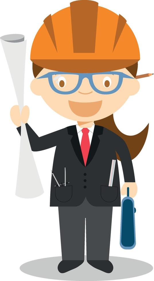 Cute cartoon illustration of an architect. Women Professions Series vector