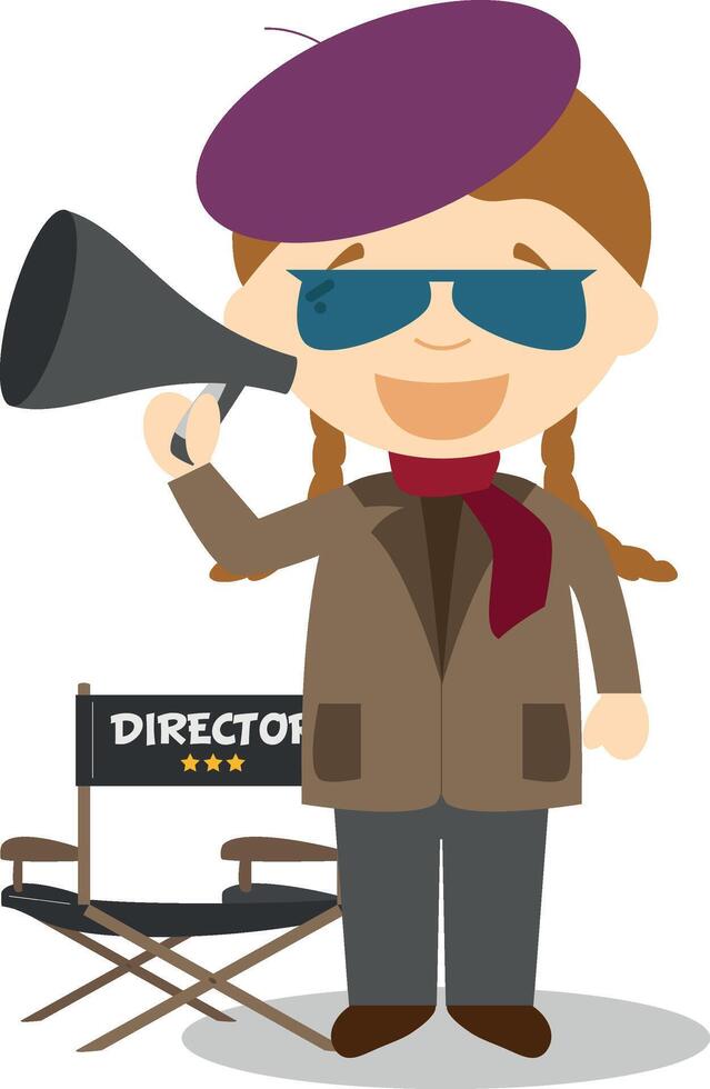 Cute cartoon illustration of a filmmaker. Women Professions Series vector