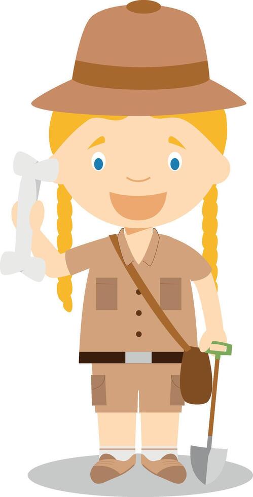 Cute cartoon illustration of an archaeologist. Women Professions Series vector