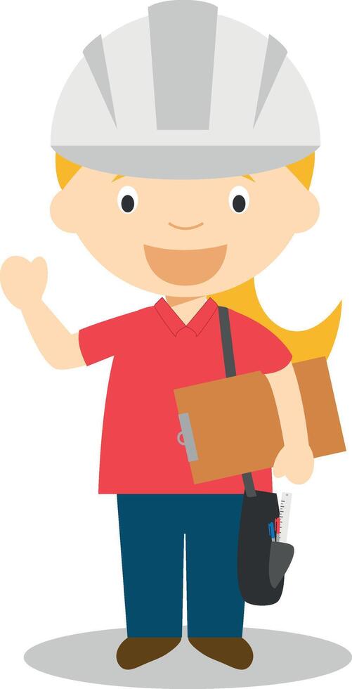 Cute cartoon illustration of an engineer. Women Professions Series vector
