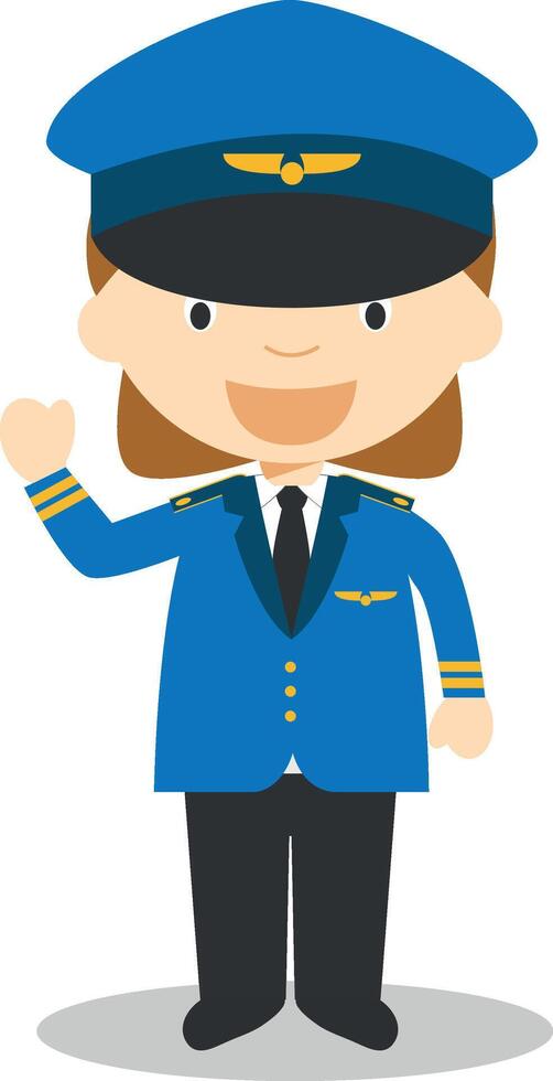Cute cartoon illustration of a pilot. Women Professions Series vector