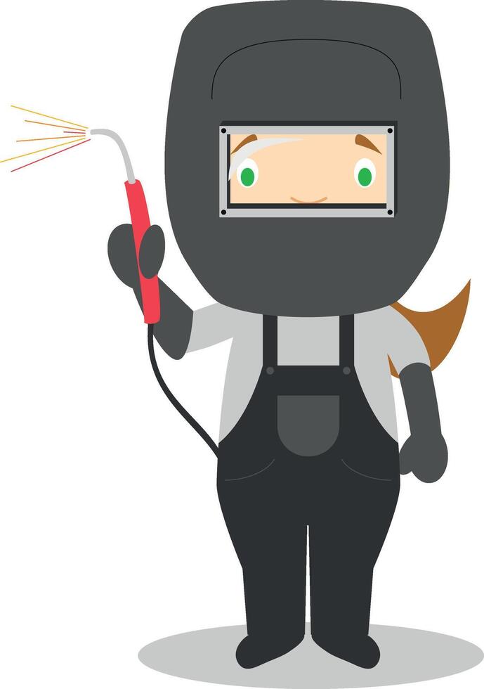 Cute cartoon illustration of a welder. Women Professions Series vector