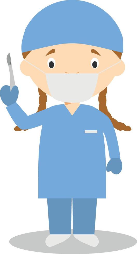 Cute cartoon illustration of a surgeon. Women Professions Series vector