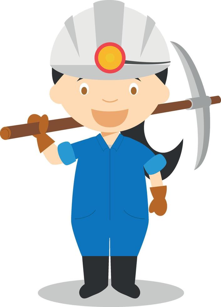 Cute cartoon illustration of a miner. Women Professions Series vector