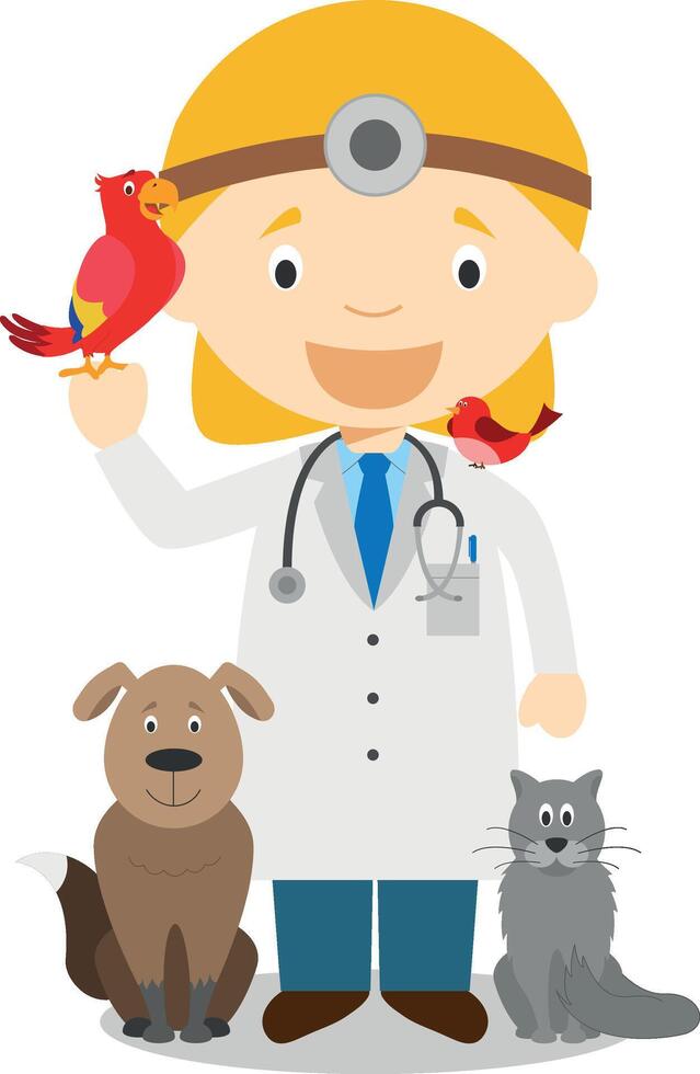 Cute cartoon illustration of a veterinarian. Women Professions Series vector