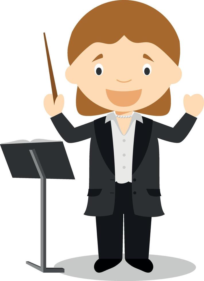 Cute cartoon illustration of an orchestra director. Women Professions Series vector