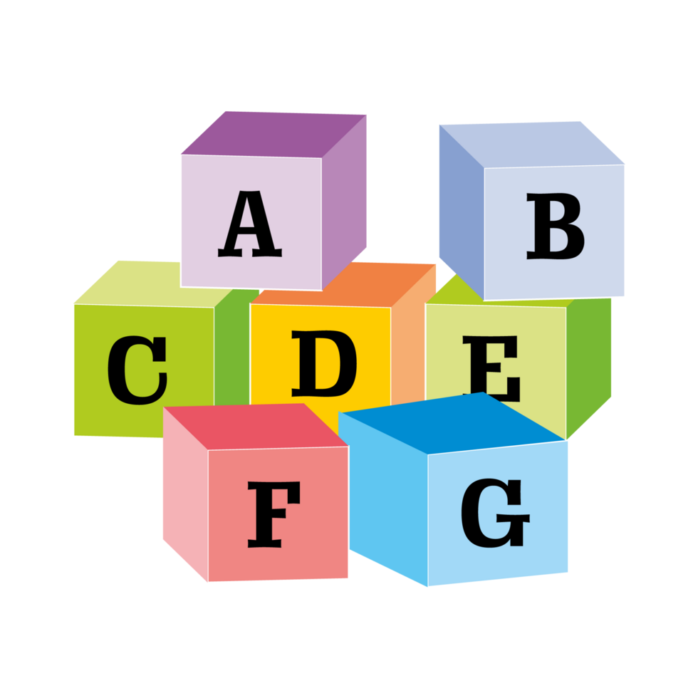 3D English alphabet cubes English letters for kids school books png
