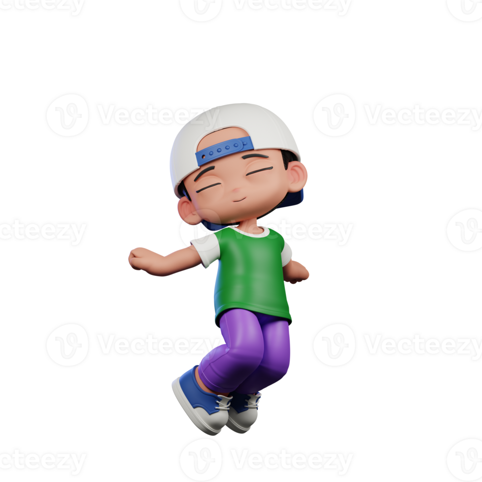 3d Cartoon Character of a Boy in a Green Shirt and Purple Pants Jumping Air Pose png