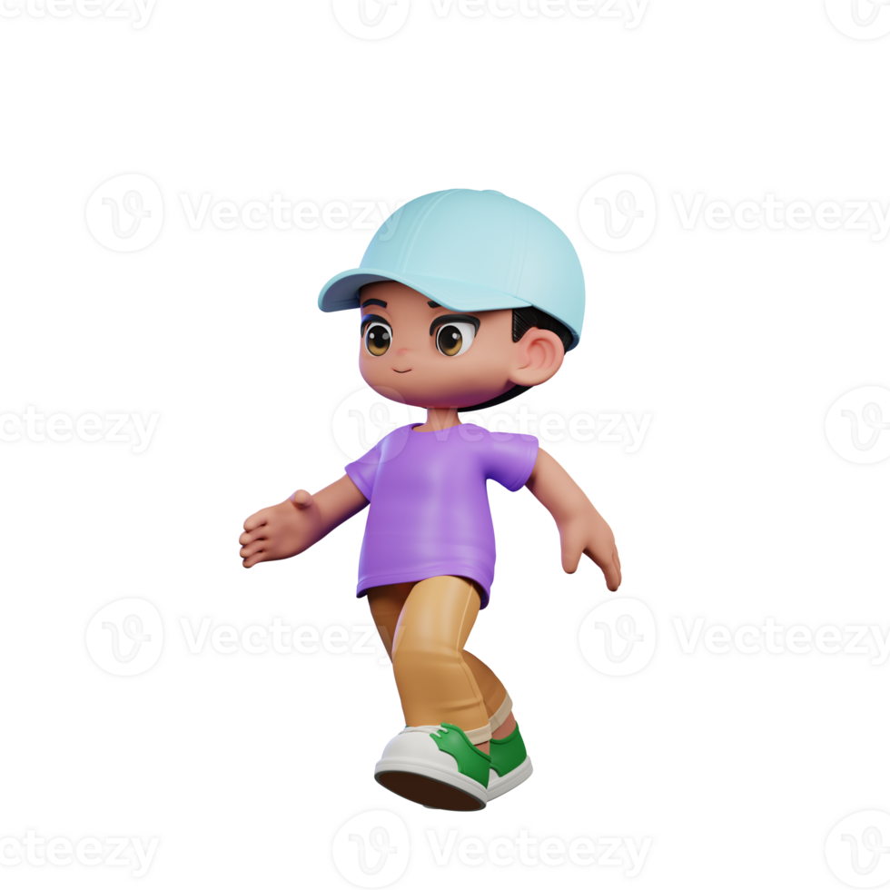3d Small Boy with a Blue Hat and a Purple Shirt Running Pose png