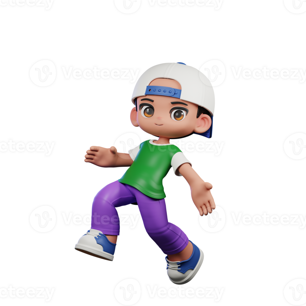 3d Cartoon Character of a Boy in a Green Shirt and Purple Pants Happy Jumping Pose png