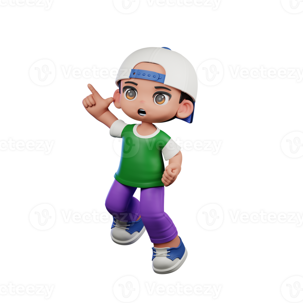 3d Cartoon Character of a Boy in a Green Shirt and Purple Pants Doing Happy Jumping Pose png