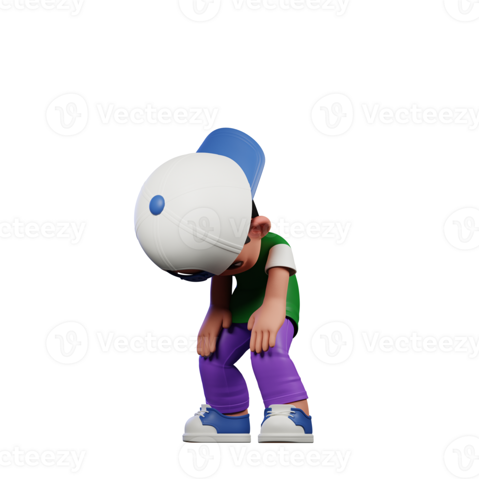 3d Cartoon Character of a Boy in a Green Shirt and Purple Pants Taking Break Pose png