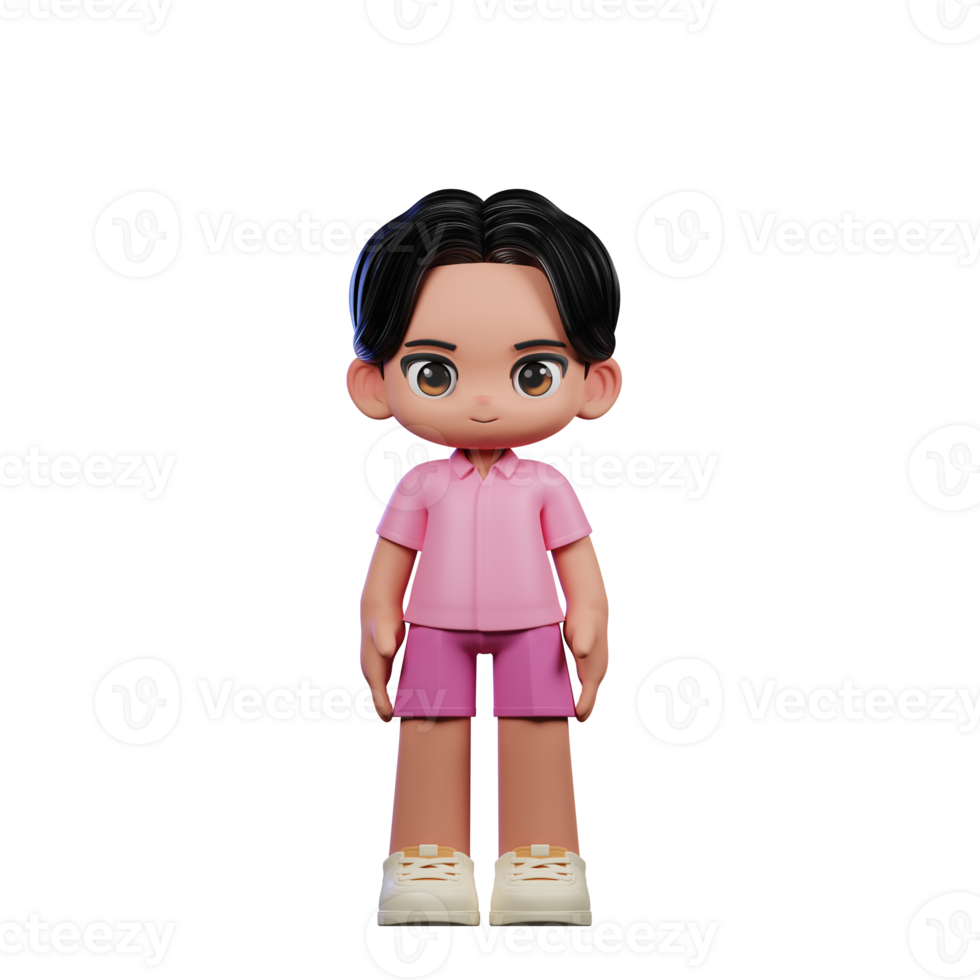 3d Cartoon Character in Pink Clothes Standing Cool Pose png