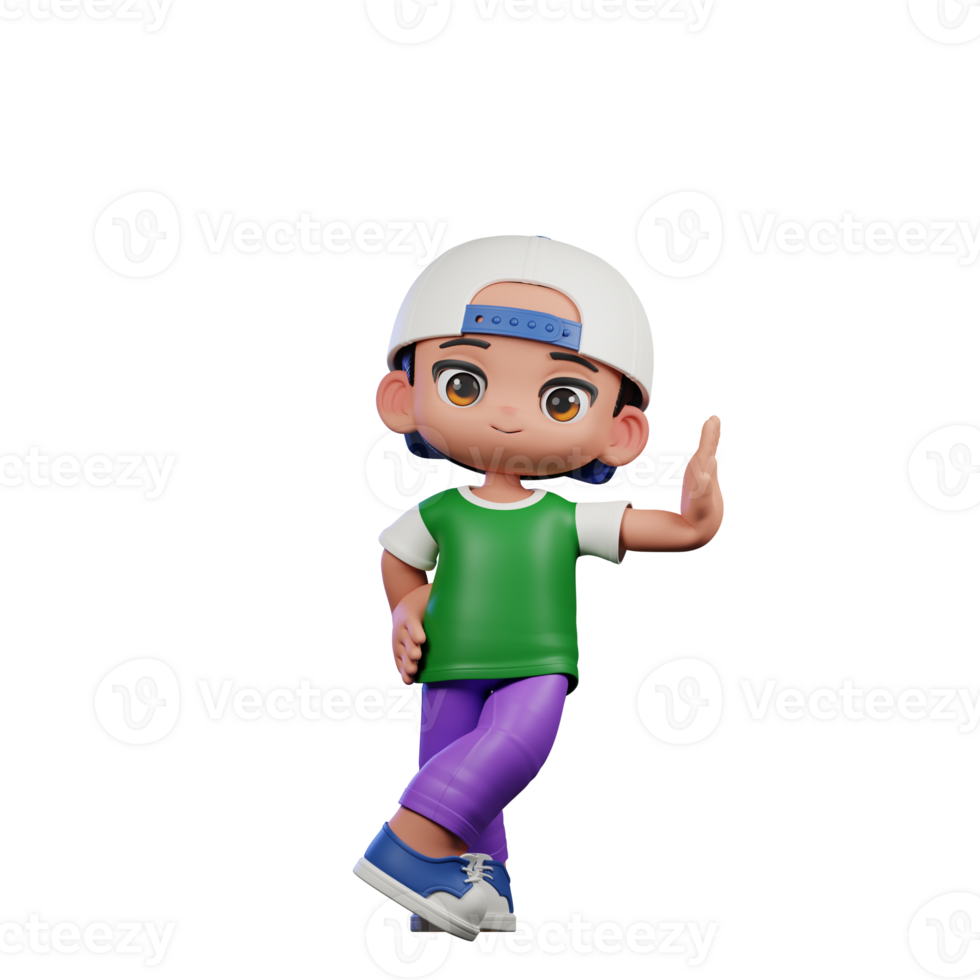 3d Cartoon Character of a Boy in a Green Shirt and Purple Pants Acting Cool Pose png