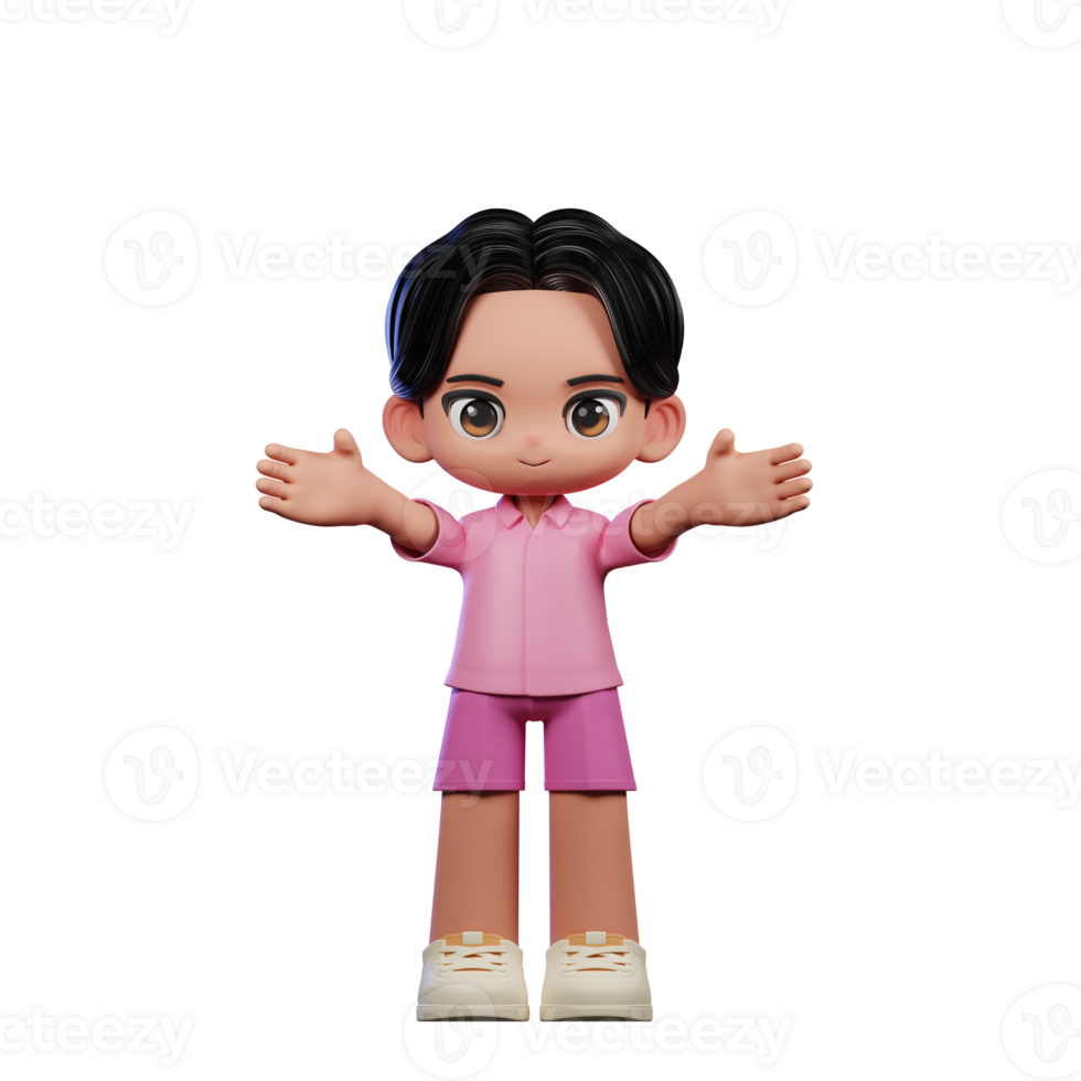 3d Cartoon Character in Pink Clothes Showing Welcome Pose png