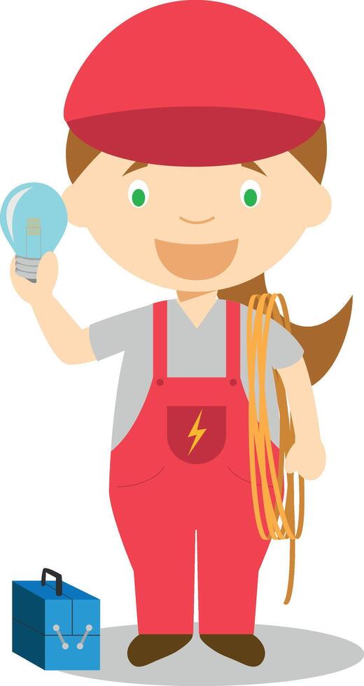 Cute cartoon illustration of an electrician. Women Professions Series vector