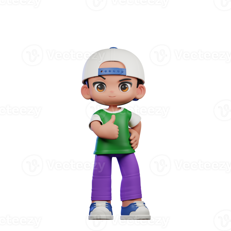 3d Cartoon Character of a Boy in a Green Shirt and Purple Pants Showing Thumbs Up Pose png