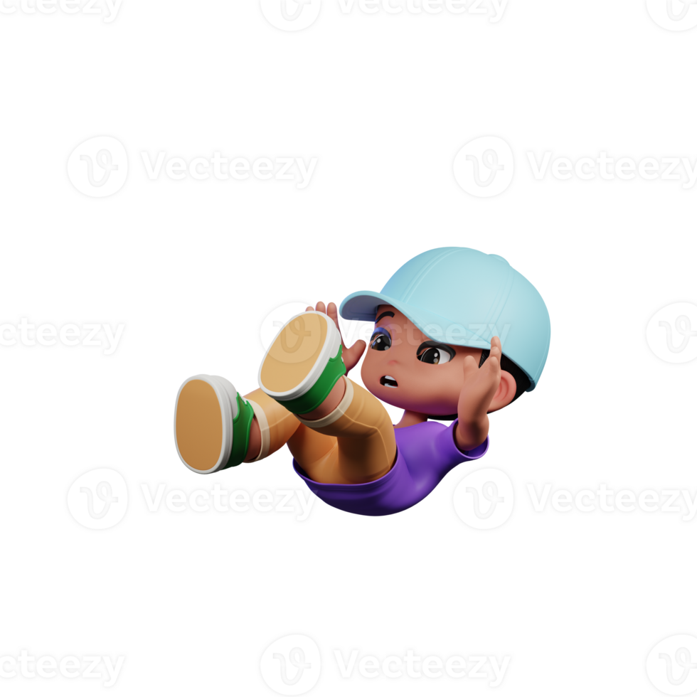 3d Small Boy with a Blue Hat and a Purple Shirt Falling Pose png