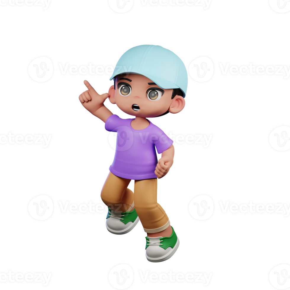 3d Small Boy with a Blue Hat and a Purple Shirt Doing Happy Jumping Pose png
