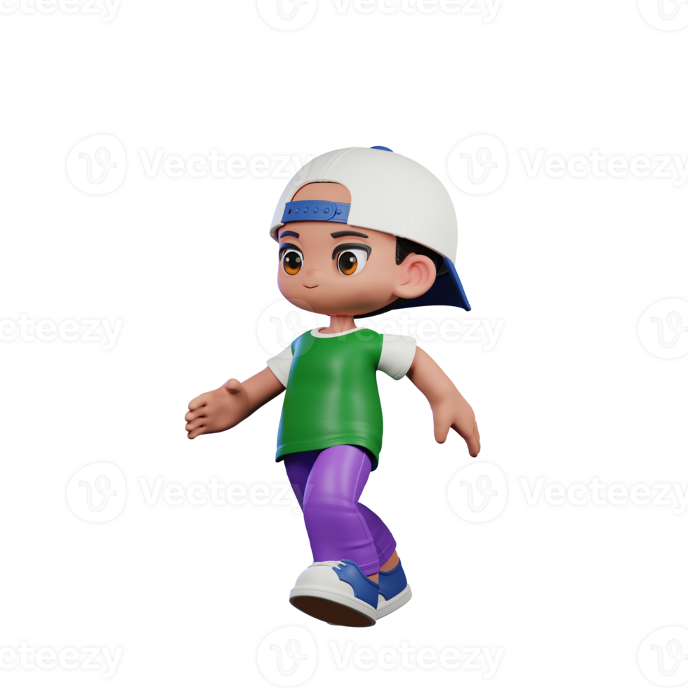 3d Cartoon Character of a Boy in a Green Shirt and Purple Pants Running Pose png