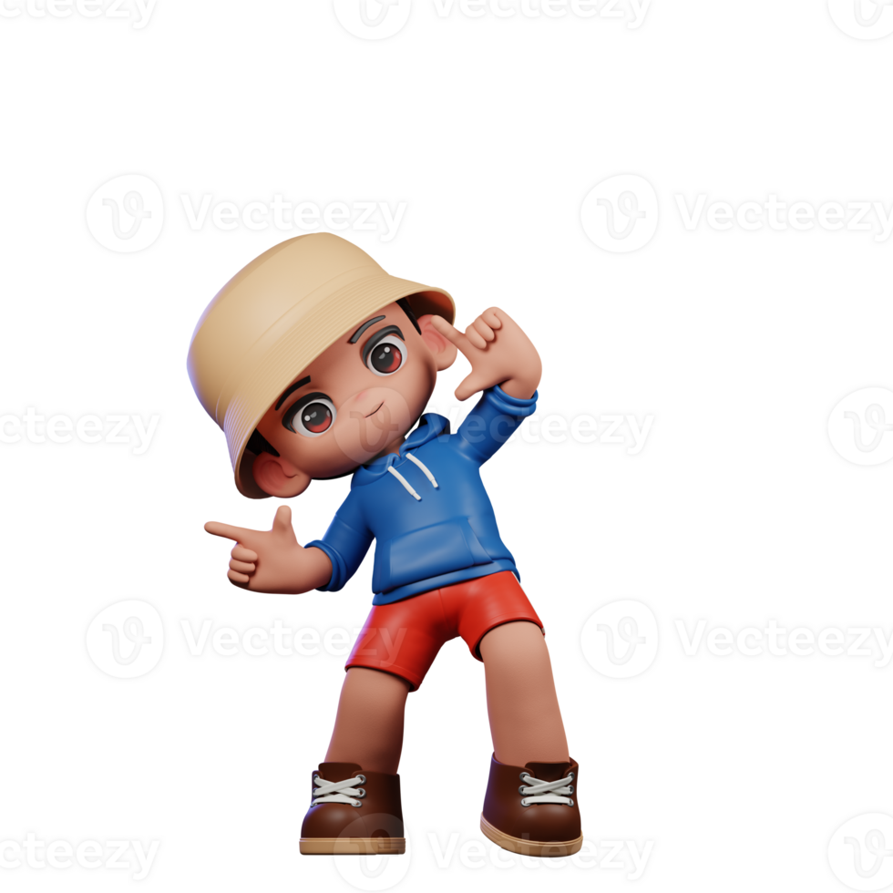 3d Small Figure of a Boy in a Blue Shirt and Red Shorts Pointing Right Pose png