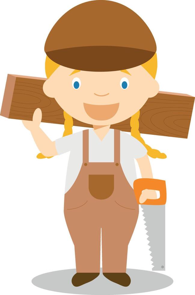 Cute cartoon illustration of a carpenter. Women Professions Series vector