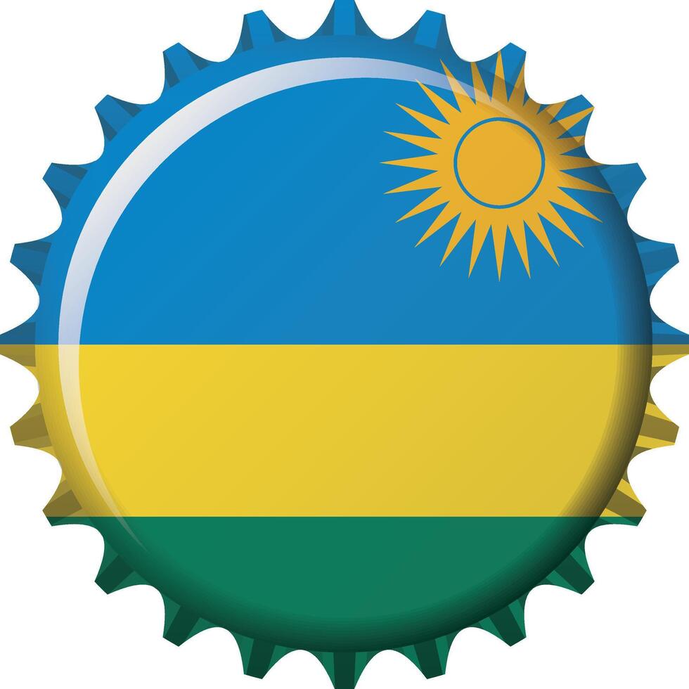 National flag of Rwanda on a bottle cap. Illustration vector