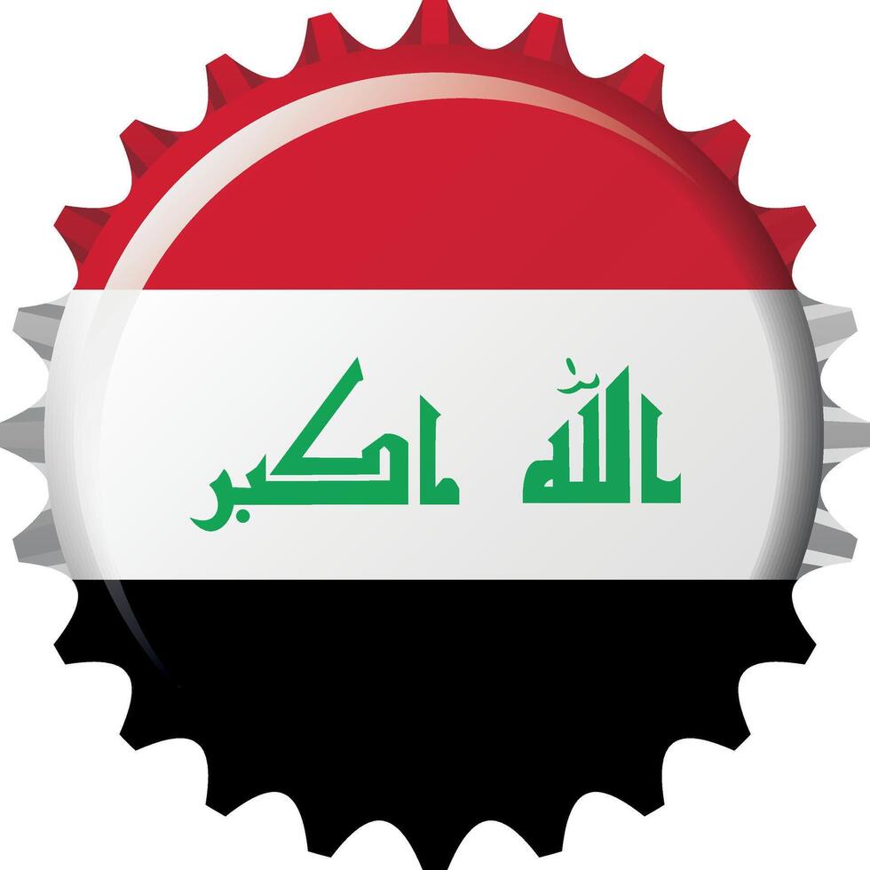 National flag of Iraq on a bottle cap. Illustration vector