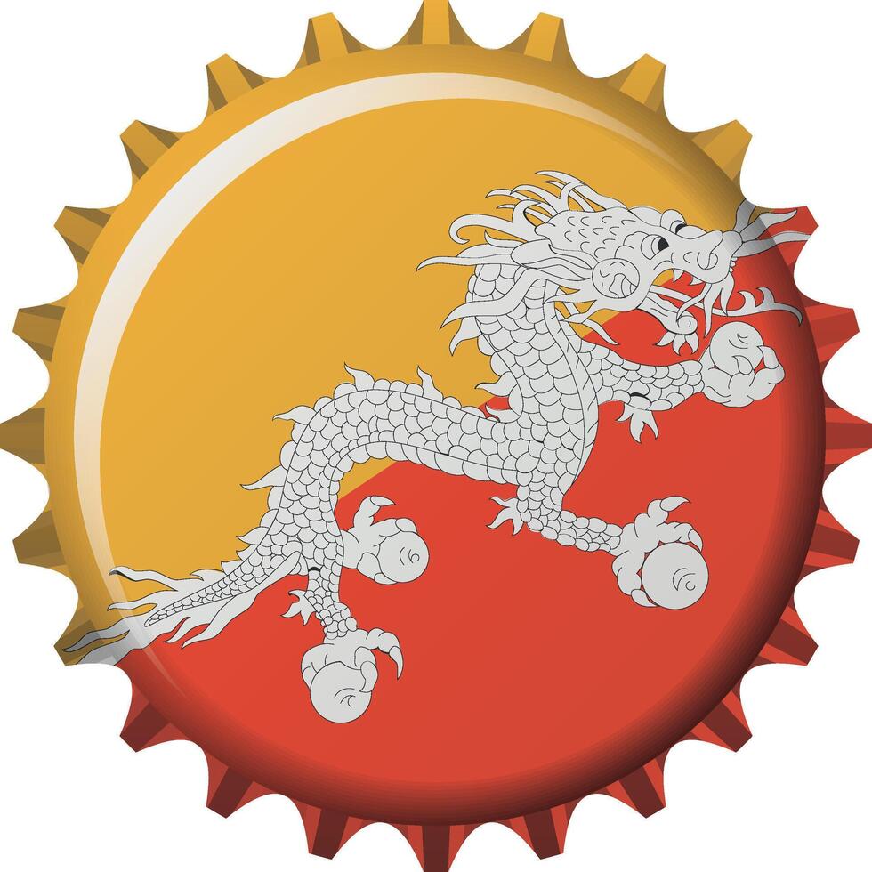 National flag of Bhutan on a bottle cap. Illustration vector