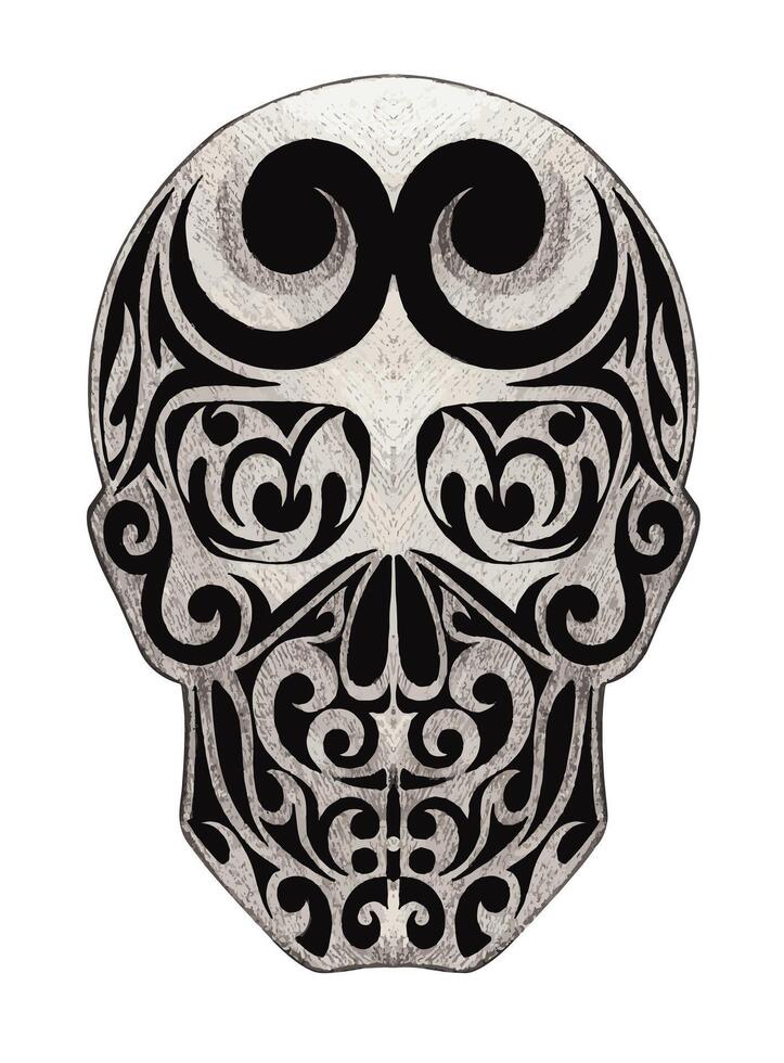 Graphic skull tattoo design by hand drawing on paper. vector