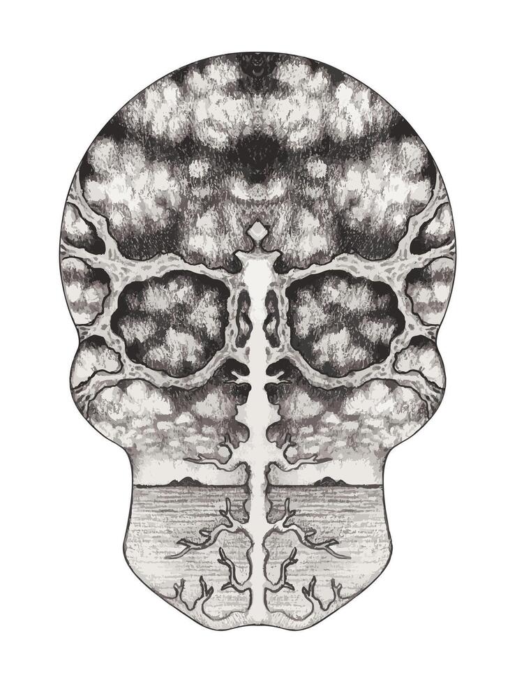Skull tattoo surreal art design by hand drawing on paper vector