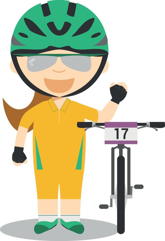 Sports cartoon illustrations. Mountain Bike MTB female vector