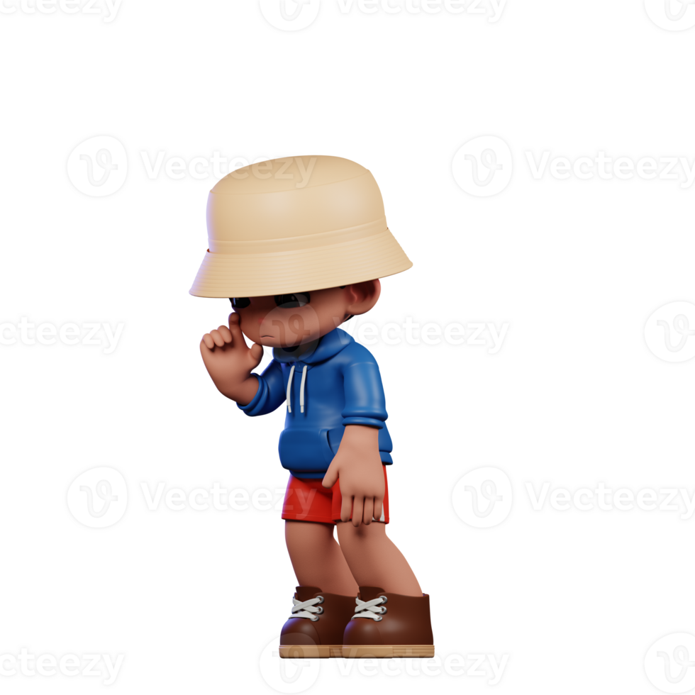 3d Small Figure of a Boy in a Blue Shirt and Red Shorts Standing Sad Pose png