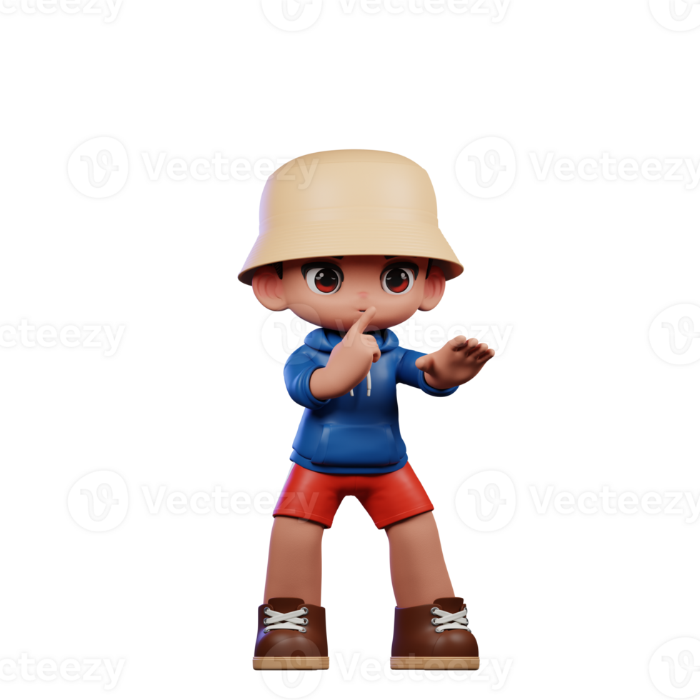 3d Small Figure of a Boy in a Blue Shirt and Red Shorts Shhttt Pose png