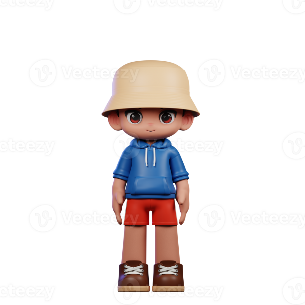3d Small Figure of a Boy in a Blue Shirt and Red Shorts Standing Cool Pose png