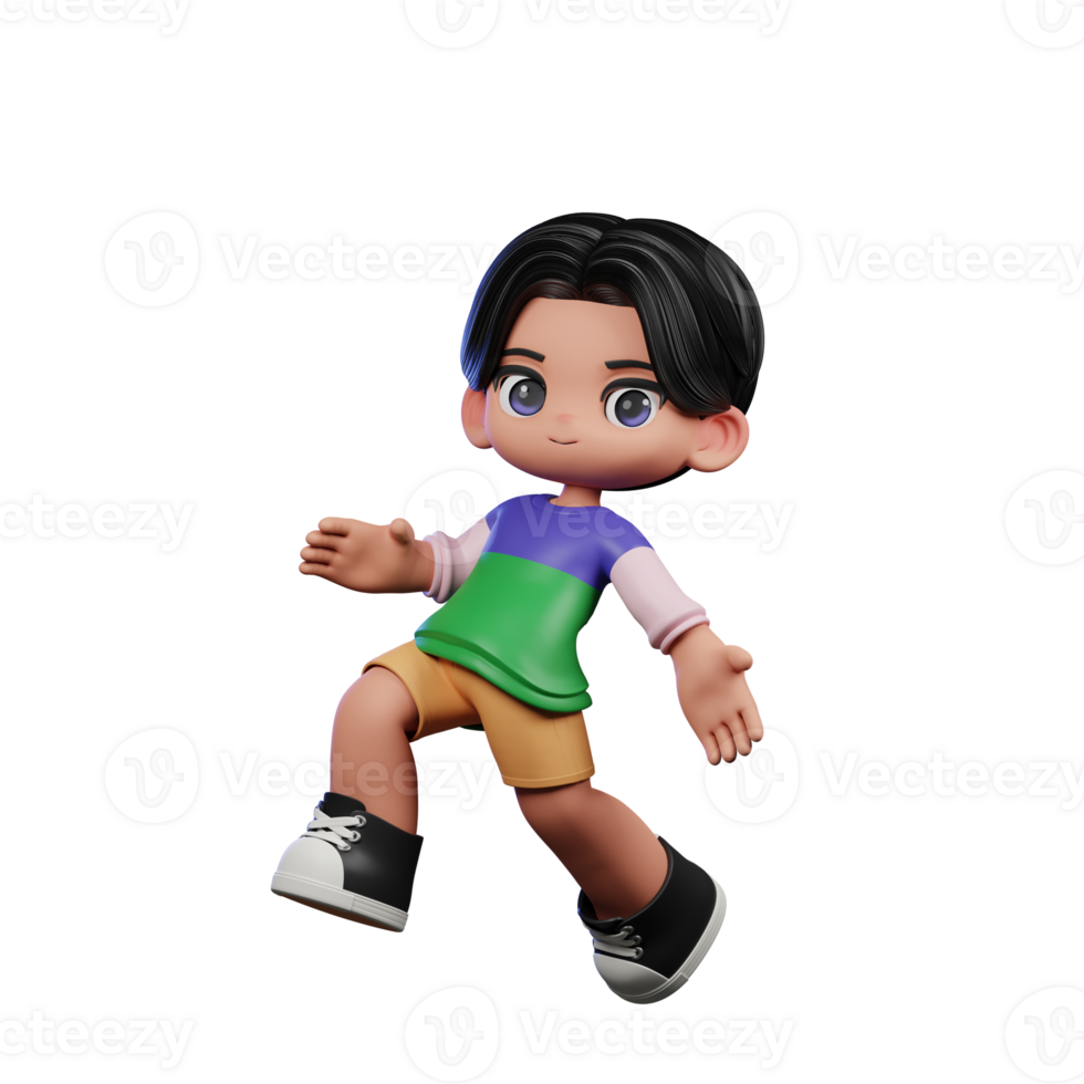 3d Cartoon Character in a Green Shirt and Yellow Shorts Happy Jumping Pose png