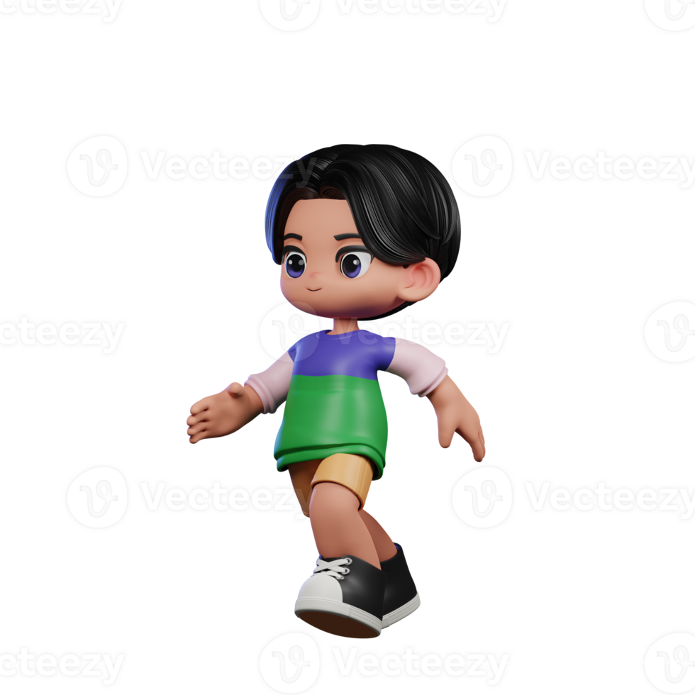 3d Cartoon Character in a Green Shirt and Yellow Shorts Running Pose png