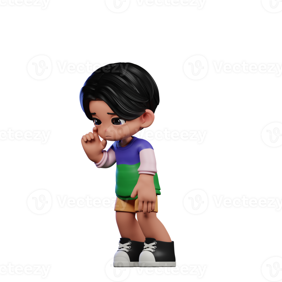 3d Cartoon Character in a Green Shirt and Yellow Shorts Standing Sad Pose png
