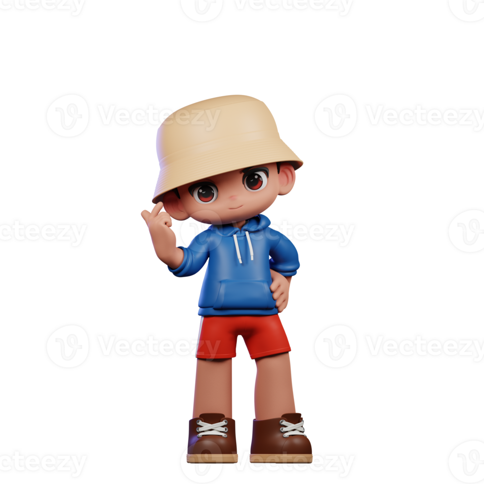 3d Small Figure of a Boy in a Blue Shirt and Red Shorts Giving Love Sign Pose png