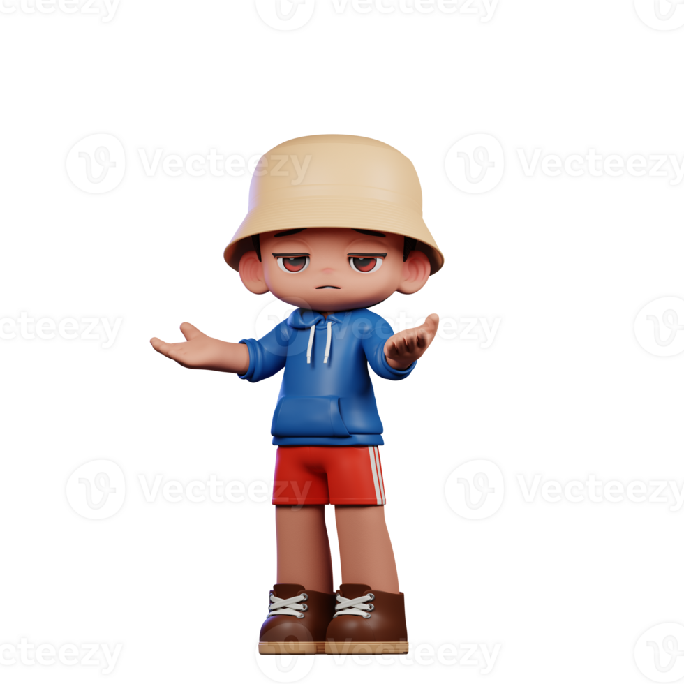 3d Small Figure of a Boy in a Blue Shirt and Red Shorts Confused Pose png