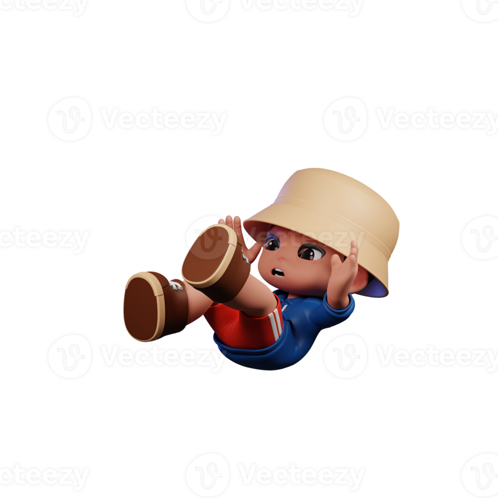 3d Small Figure of a Boy in a Blue Shirt and Red Shorts Falling Pose png