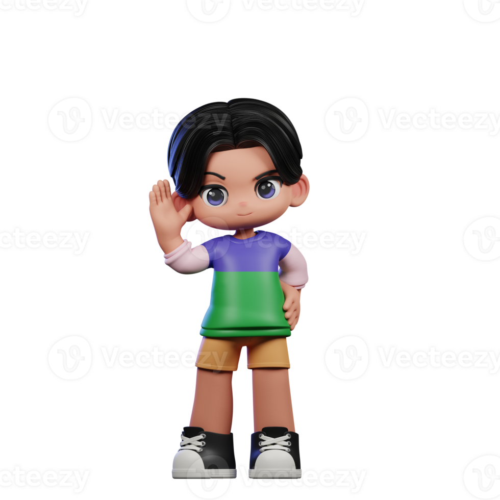 3d Cartoon Character in a Green Shirt and Yellow Shorts Greeting Pose png